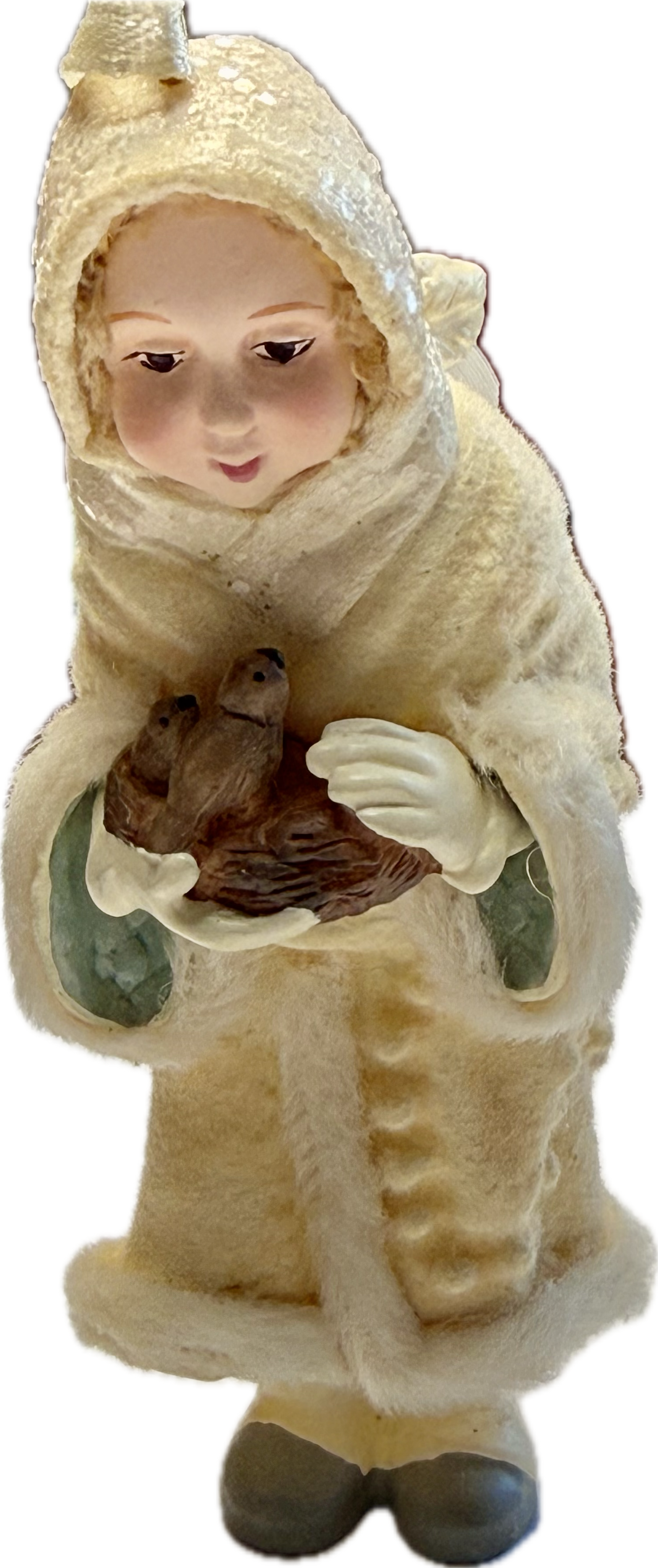 2002 Memories of Christmas , Gentle Angel holding nest with bird & feather wings
